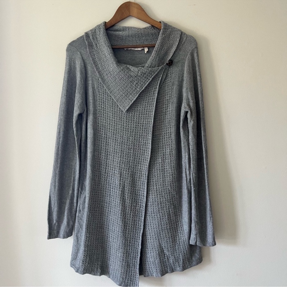 Soft Surroundings Miranda Gray Knit Wrap Cardigan Cowl Neck Size S - Picture 2 of 10